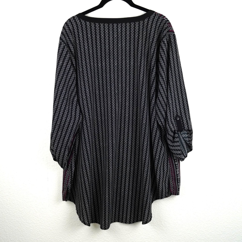 Catherines Black & Pink Boho Print Tunic Top Plus Size 2X 22‎ 24W Button Front - Picture 6 of 9